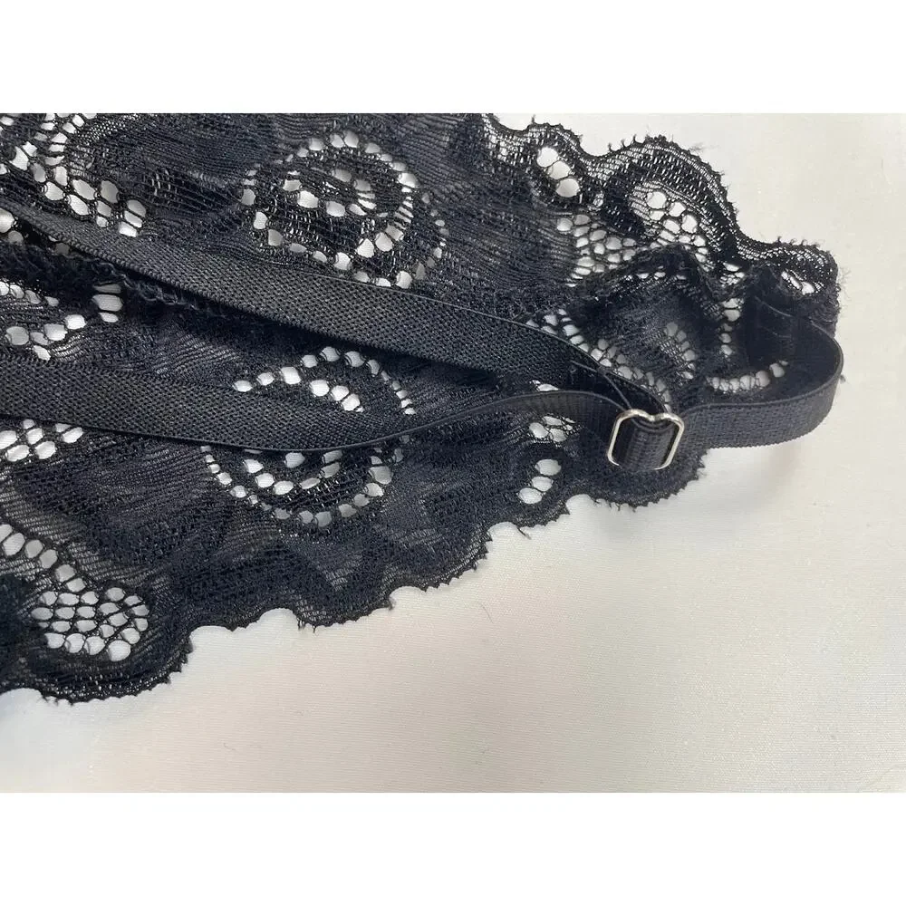 Women's Sheer Black Lace Bralette Sexy Lingerie‎ Deep V Cropped Top Boho Small